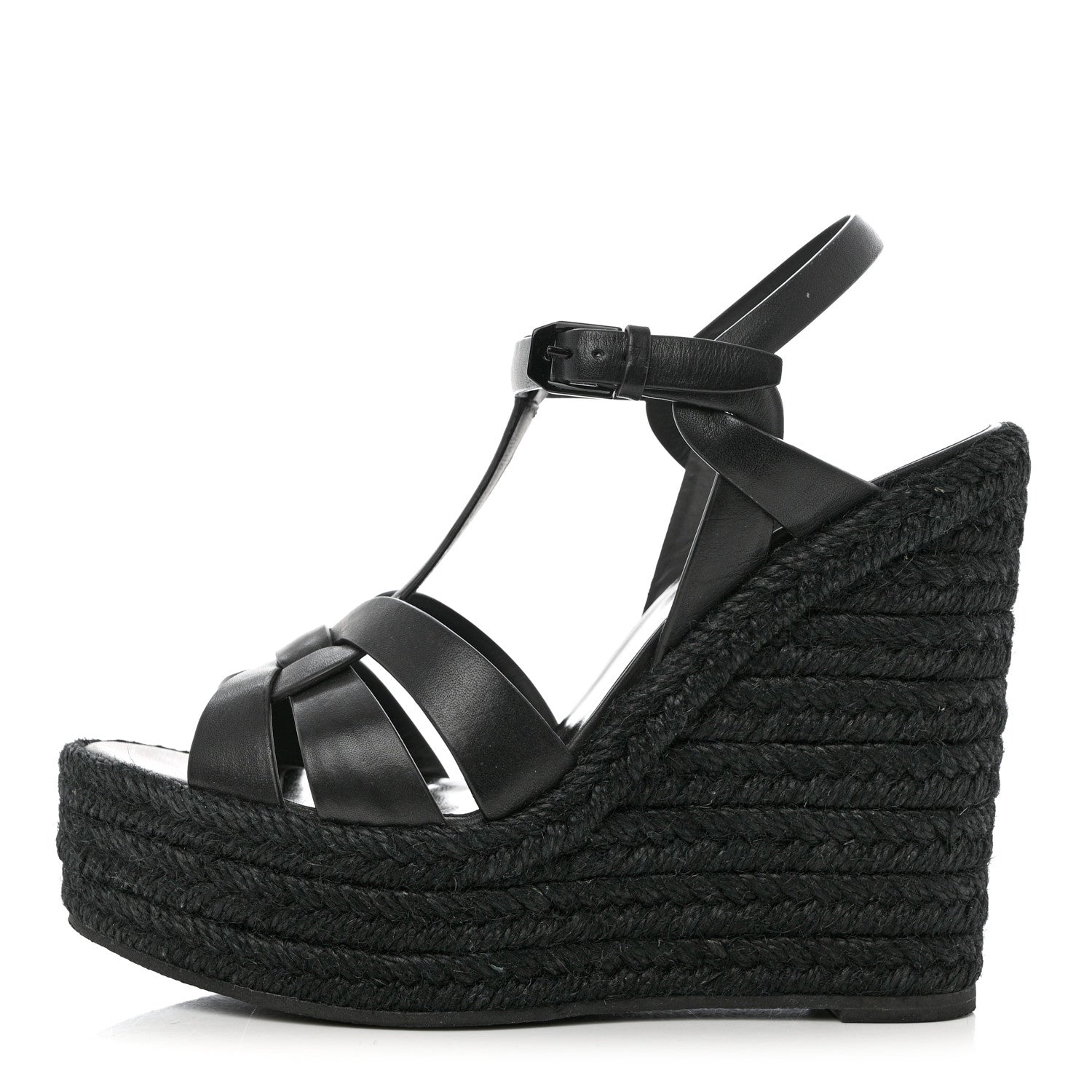 Saint Laurent Calfskin Tribute 95 Platform Espadrille Wedge Sandals 36 Black 1 of 11