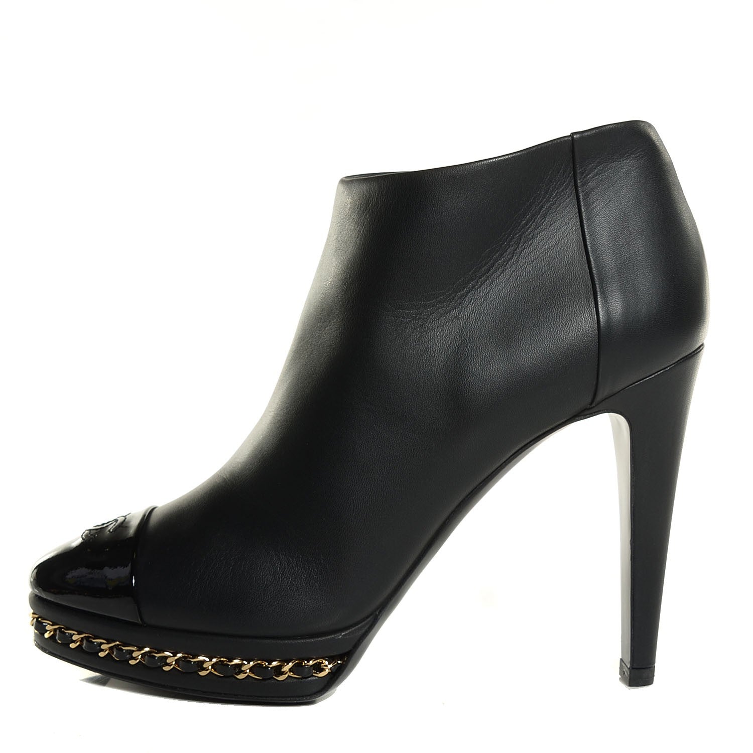 Chanel Lambskin Platform Chain Ankle Boots 36.5 Black 1 of 8