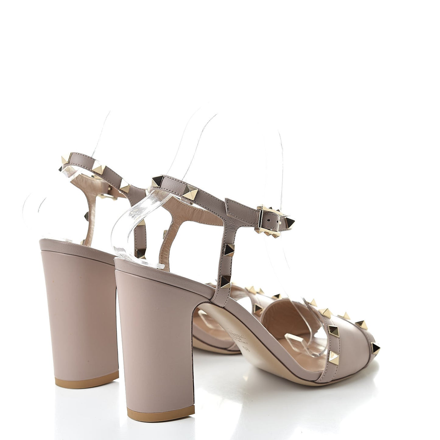 Calfskin Rockstud Ankle Strap 90mm Sandals 38 Poudre