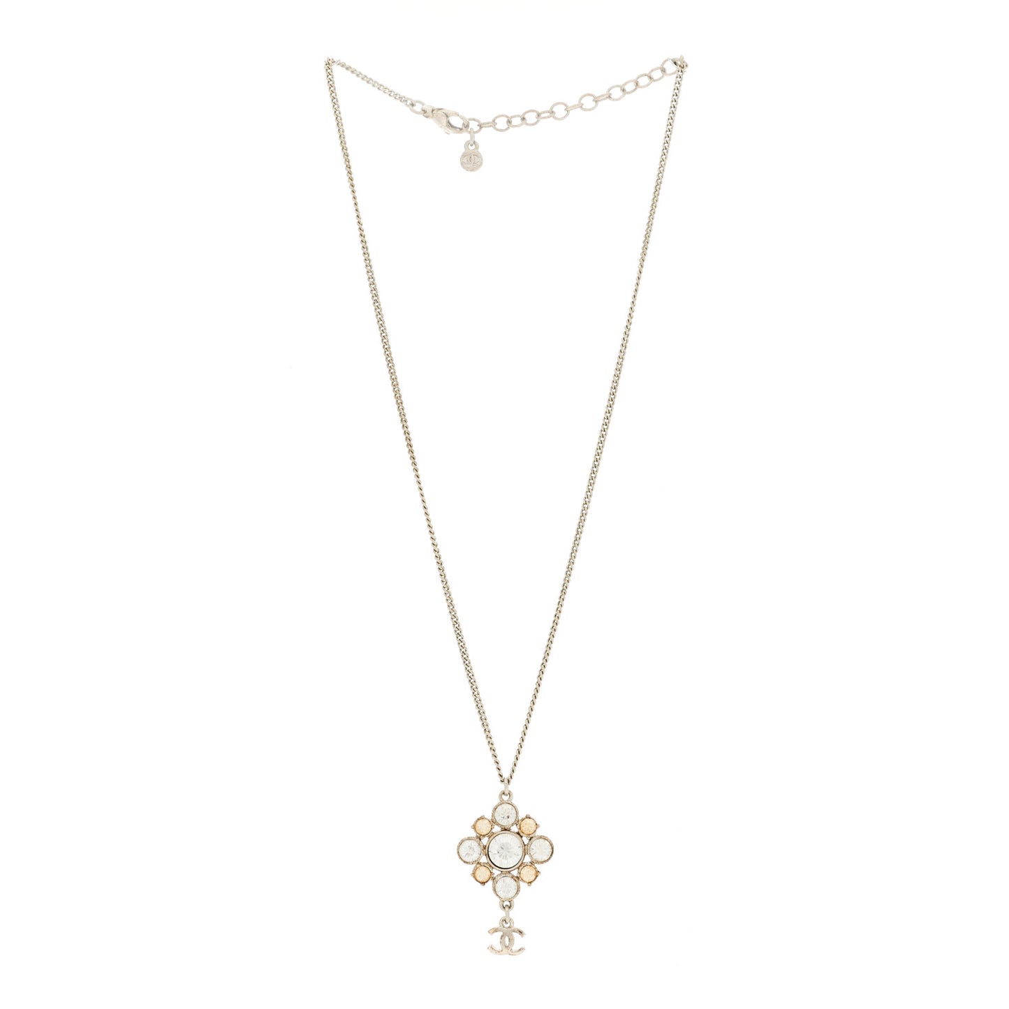 Crystal CC Drop Pendant Necklace Silver