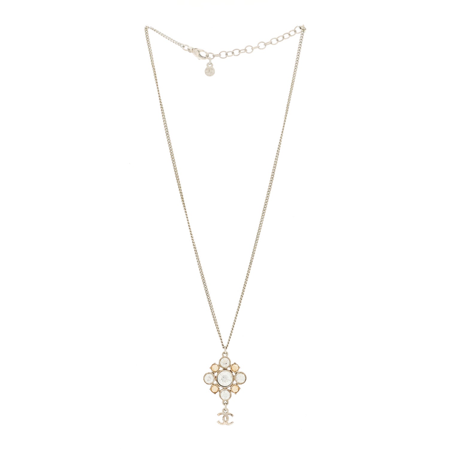 Chanel Crystal CC Drop Pendant Necklace Silver 2 of 6
