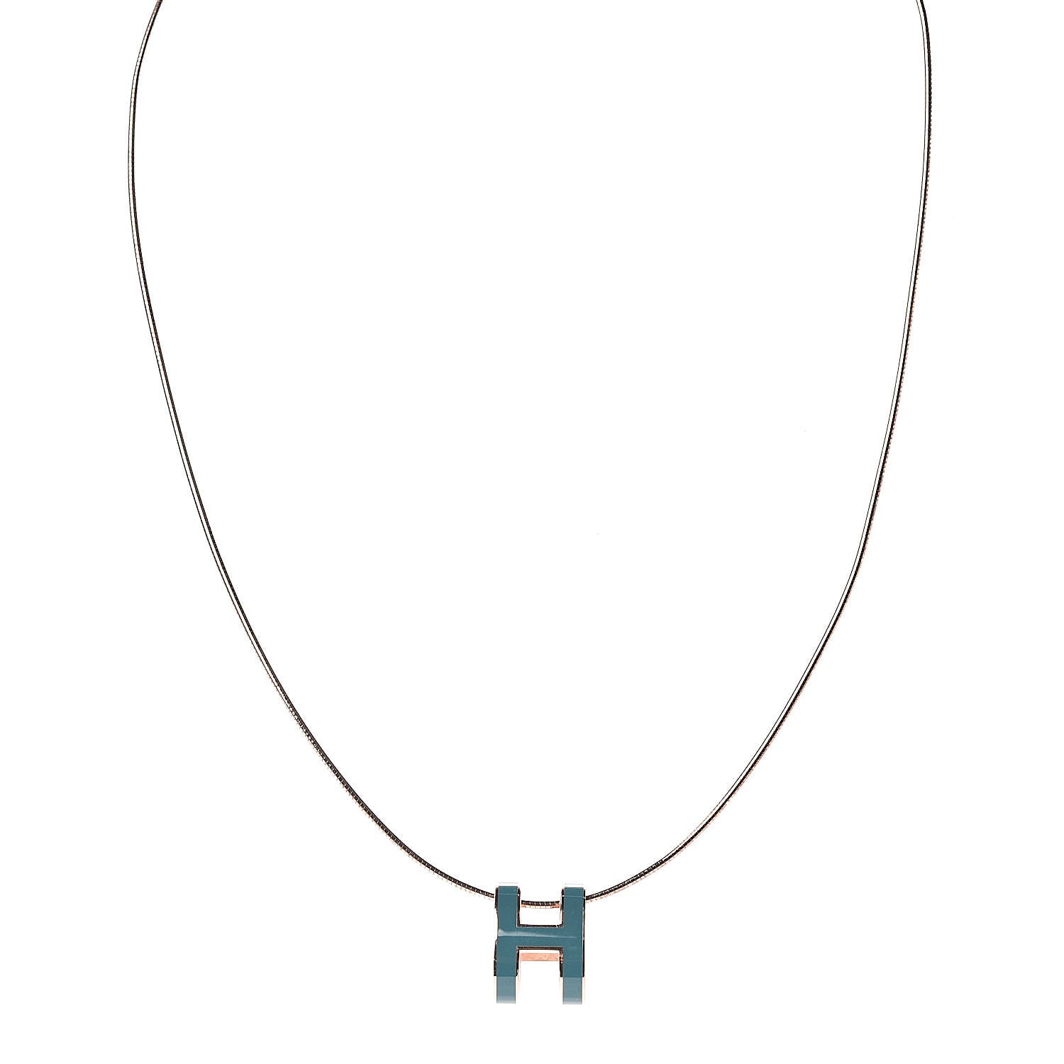 Hermes Lacquered Rose Gold Pop H Pendant Necklace Turquoise 1 of 6