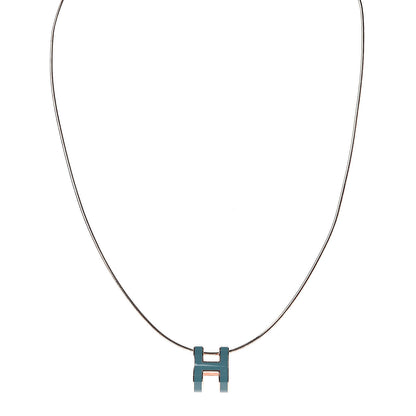 Hermes Lacquered Rose Gold Pop H Pendant Necklace Turquoise 1 of 6