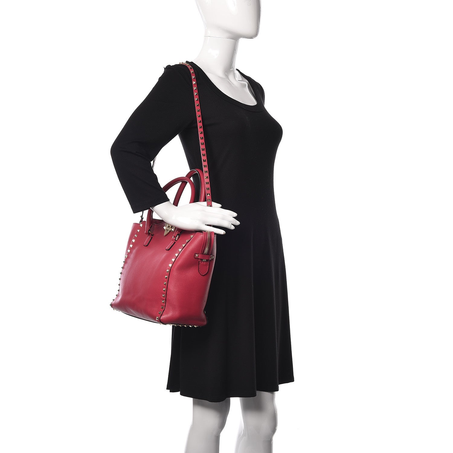 Valentino Garavani Vitello Rockstud Double Handle Tote Fuxia Fluo 2 of 14