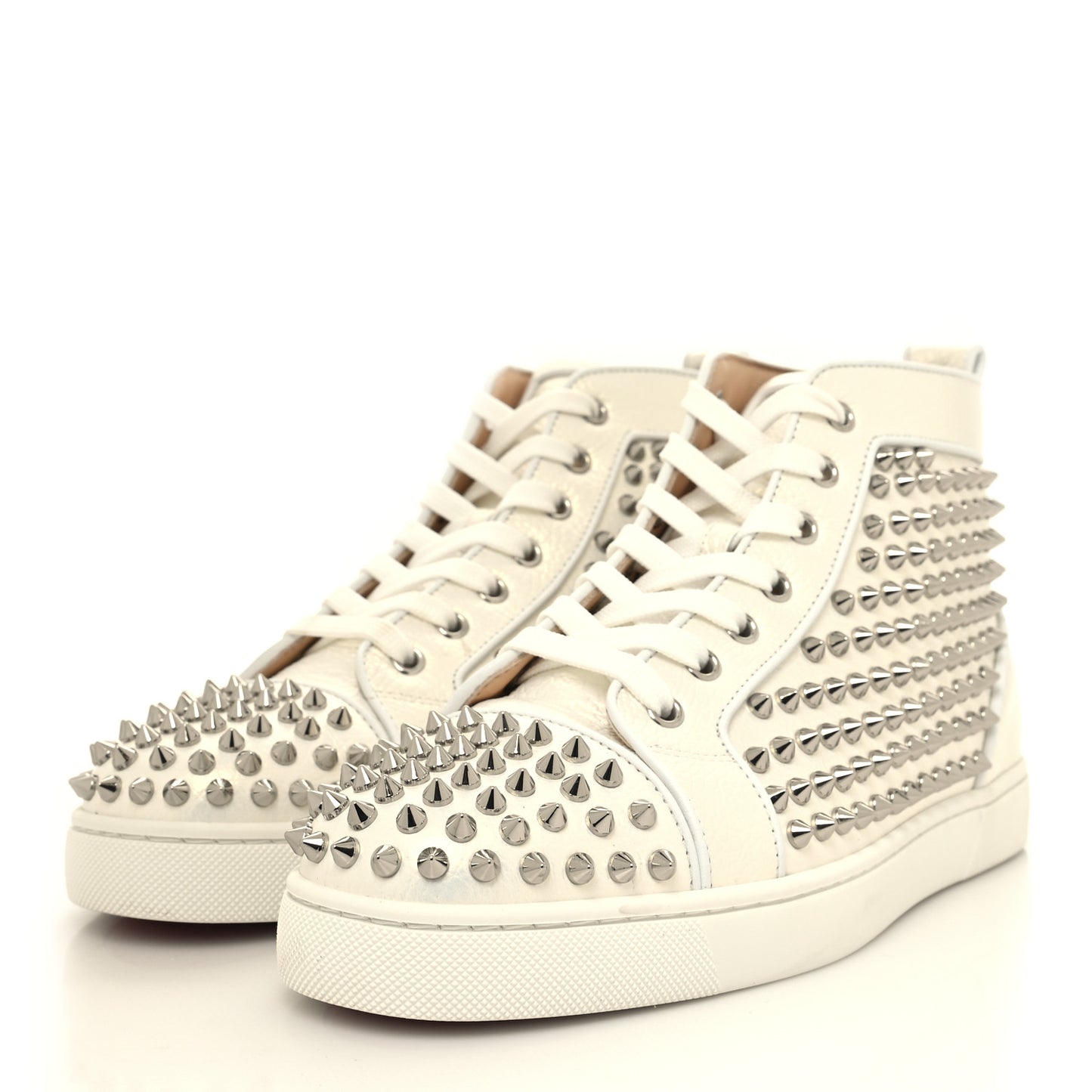 Calfskin Womens Louis Spikes Flat Sneakers 40 Champagne