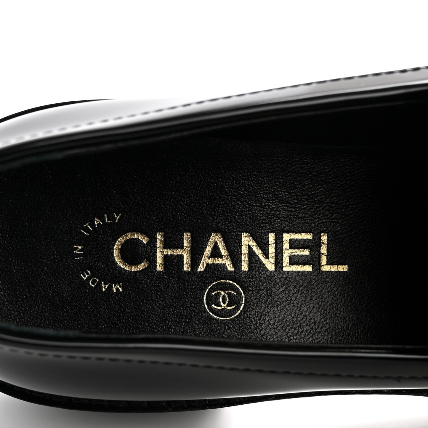 Shiny Calfskin Quilted CC Mocassin Loafers 38 Black