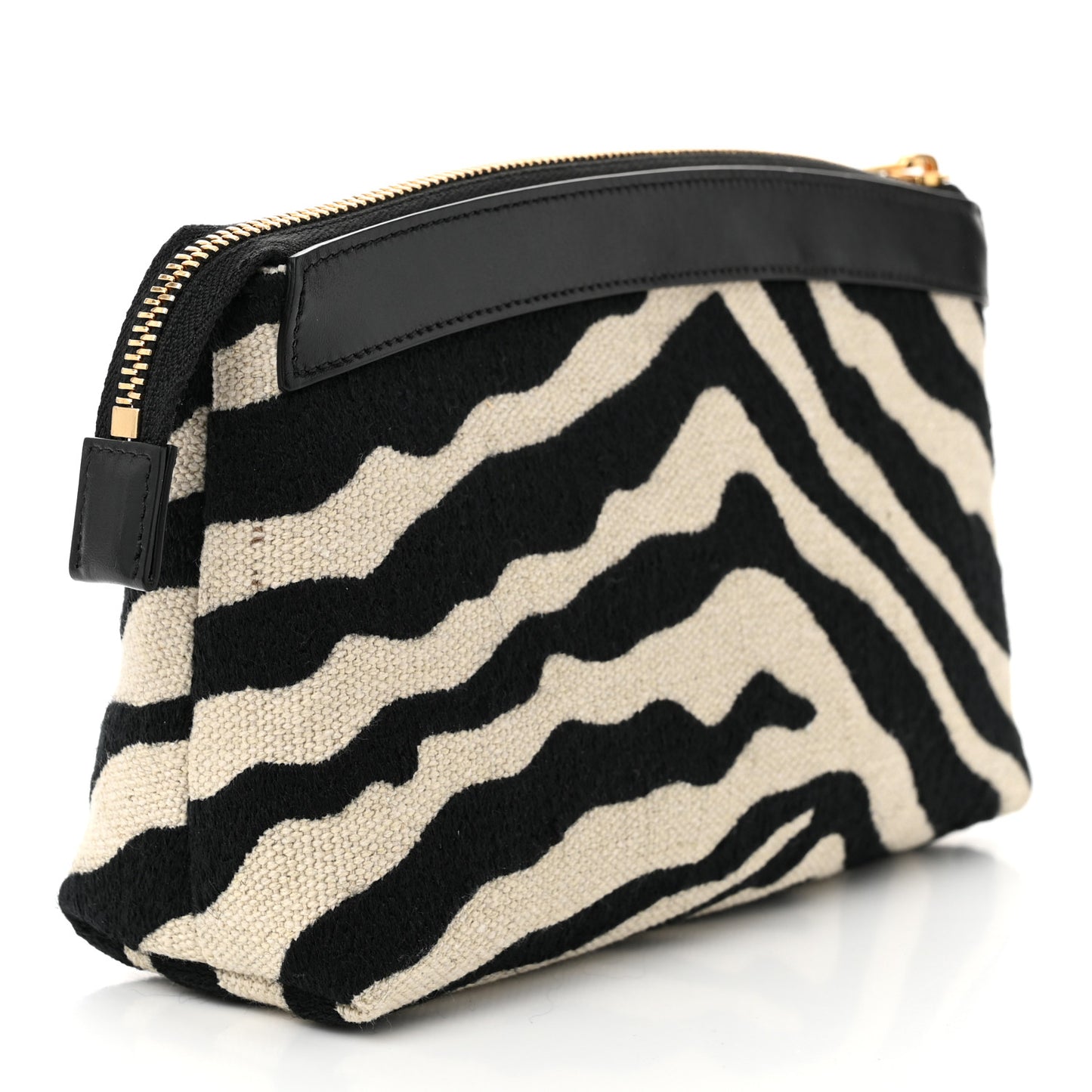 Canvas Calfskin Triomphe Zebra Medium Pouch Tan Natural Black