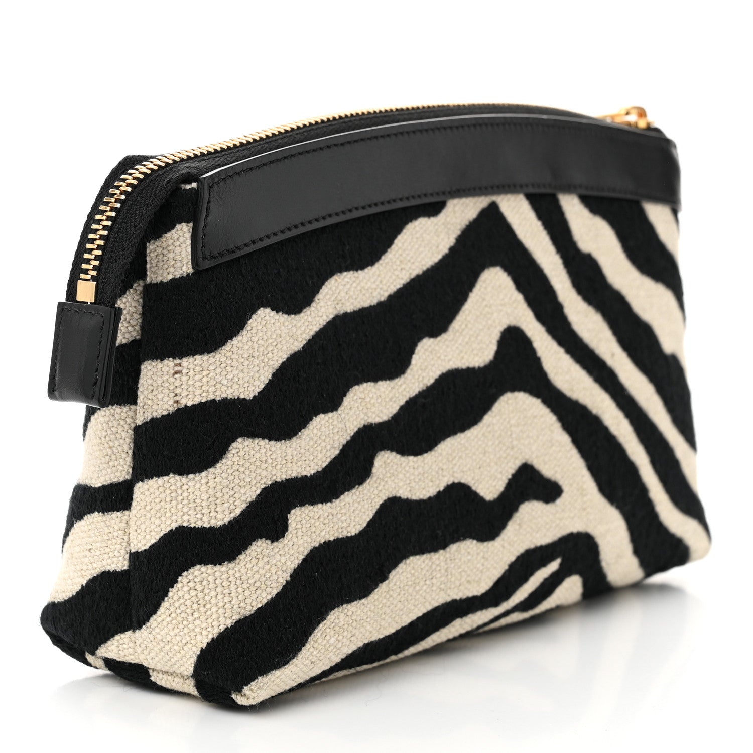 Celine Canvas Calfskin Triomphe Zebra Medium Pouch Tan Natural Black 3 of 9