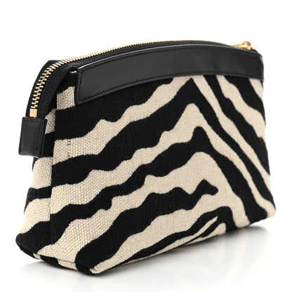 Celine Canvas Calfskin Triomphe Zebra Medium Pouch Tan Natural Black 3 of 9