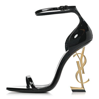 Saint Laurent Patent Calfskin Opyum 110 Sandals 37 Black Gold 1 of 10
