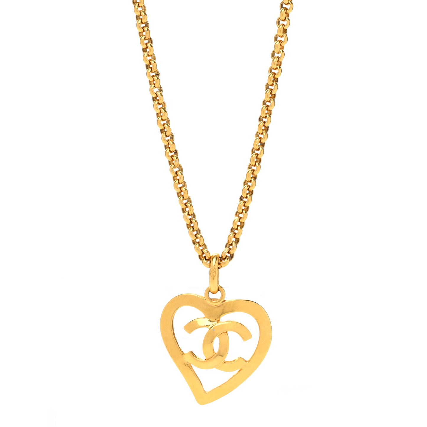 CC Heart Chain Pendant Necklace Gold