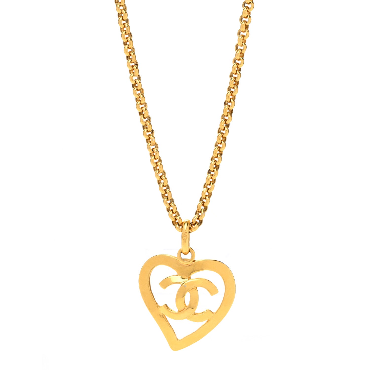 Chanel CC Heart Chain Pendant Necklace Gold 1 of 6