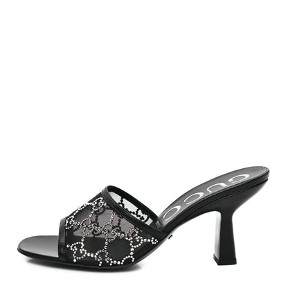 Gucci Tela Retino Nappa Crystal GG Monogram Square G 95mm Slide Sandals 39 Black 1 of 8