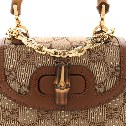 Gucci New Canvas Charisma Calfskin Crystal GG Monogram Small Bamboo 1947 Top Handle Bag Camel Ebony 8 of 11
