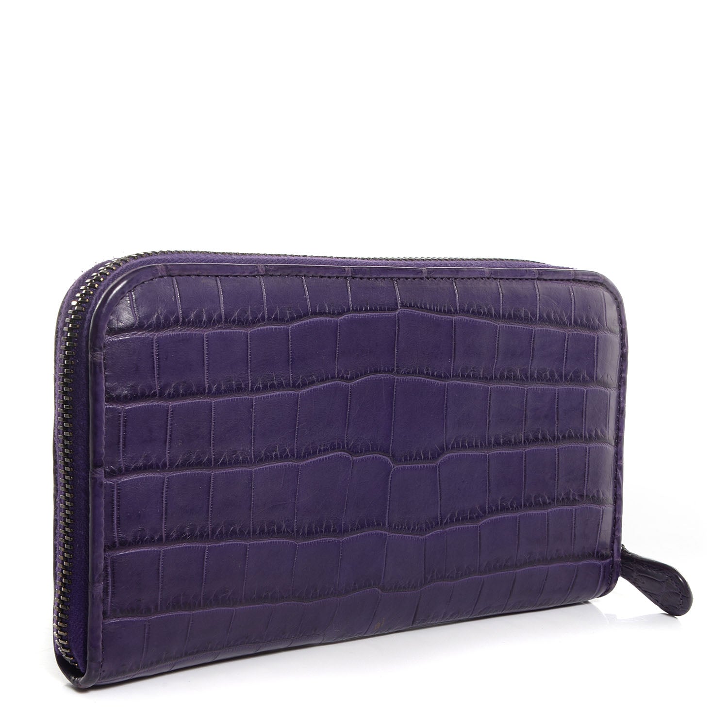 Bottega Veneta Soft Crocodile Fume Zip Around Wallet Plum 3 of 10