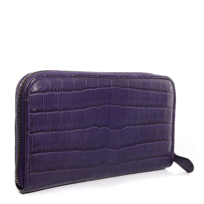 Bottega Veneta Soft Crocodile Fume Zip Around Wallet Plum 3 of 10