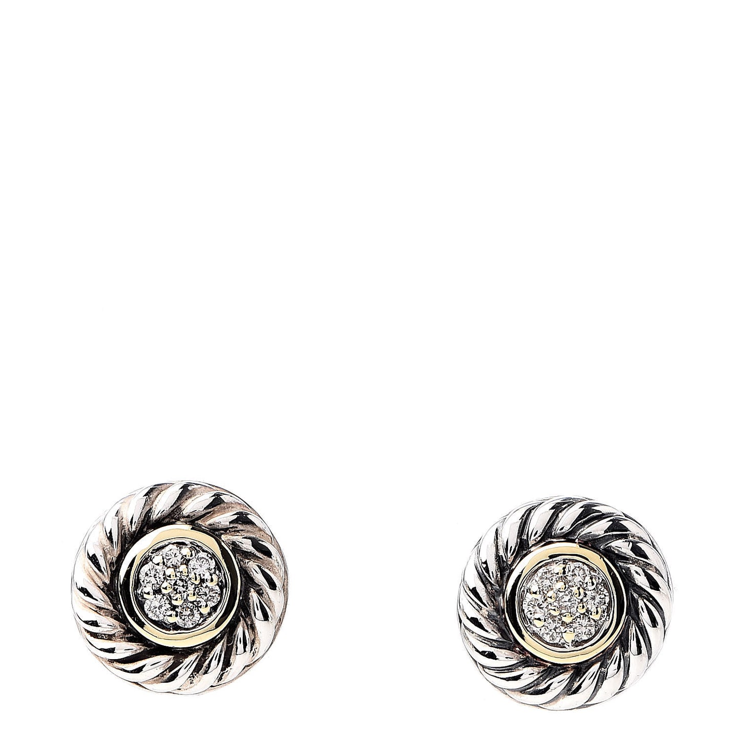 Sterling Silver 18K Yellow Gold Diamond Cookie Cable Earrings