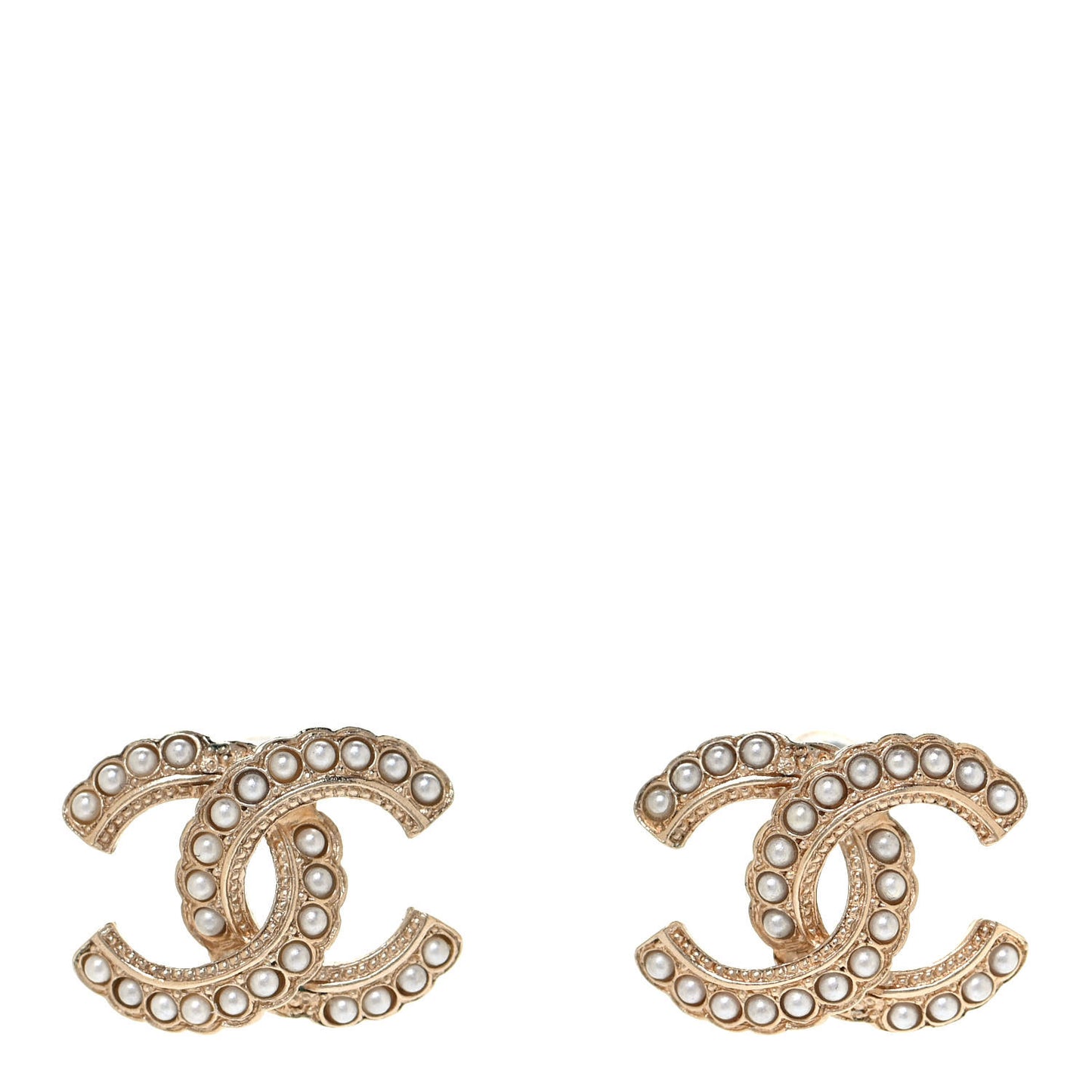 Pearl Crystal CC Stud Earrings Gold