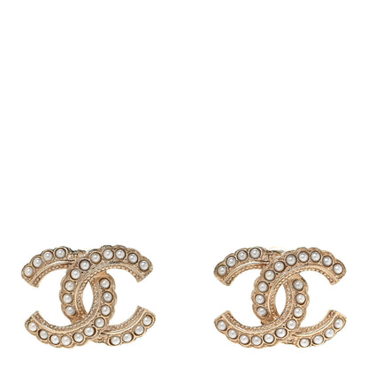 Chanel Pearl Crystal CC Stud Earrings Gold 1 of 4