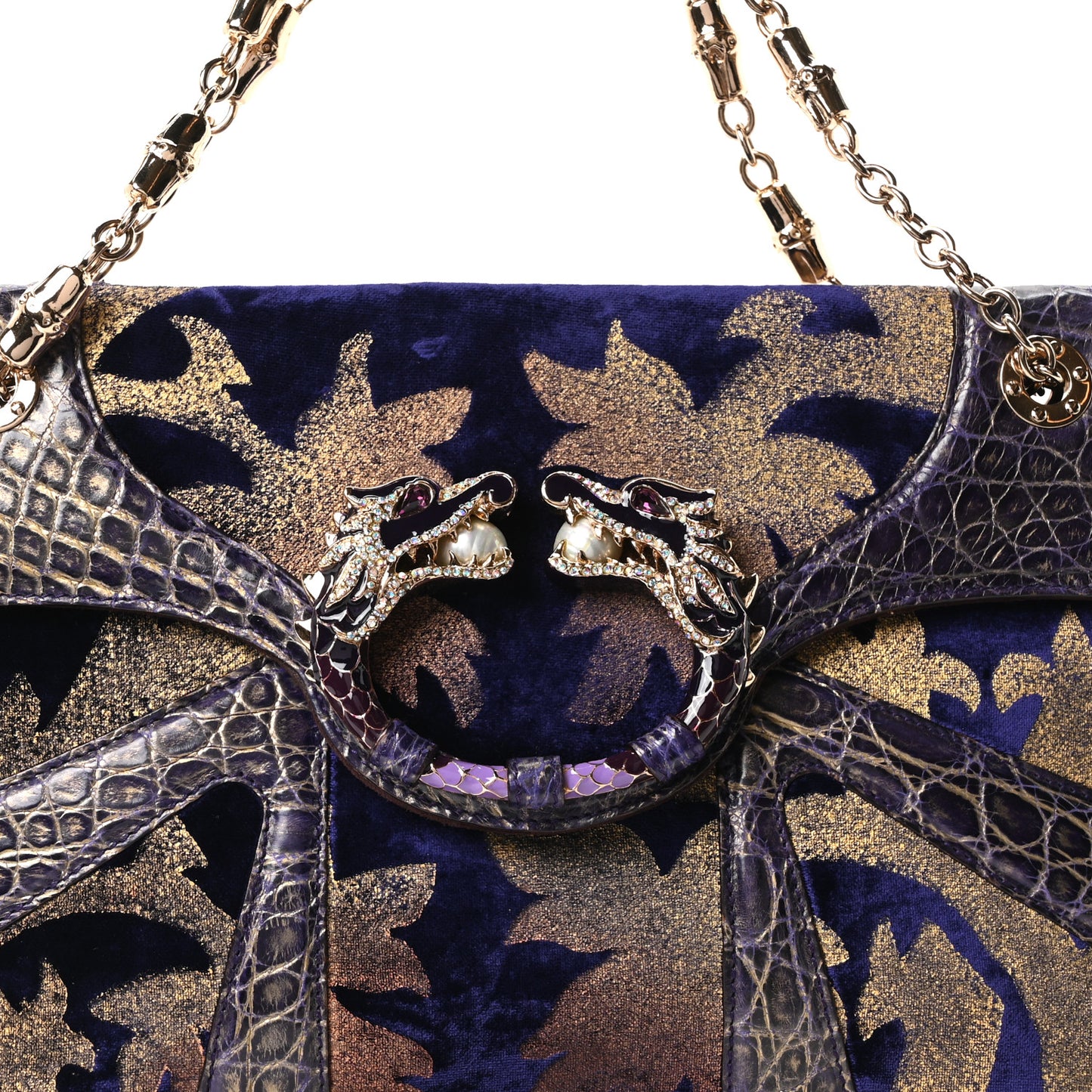 Velvet Alligator Tom Ford Jeweled Dragon Shoulder Bag Purple Gold