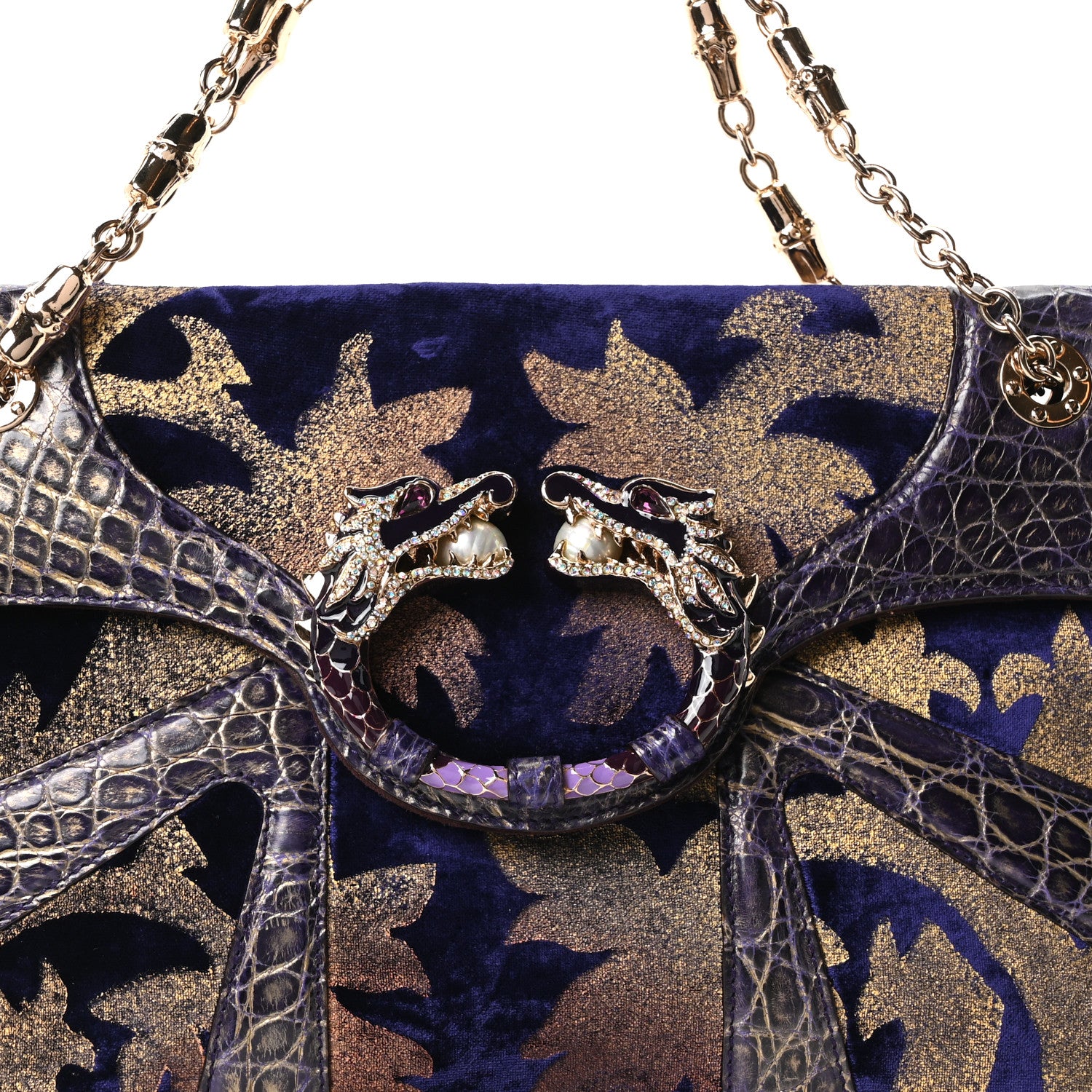 Gucci Velvet Alligator Tom Ford Jeweled Dragon Shoulder Bag Purple Gold 8 of 10