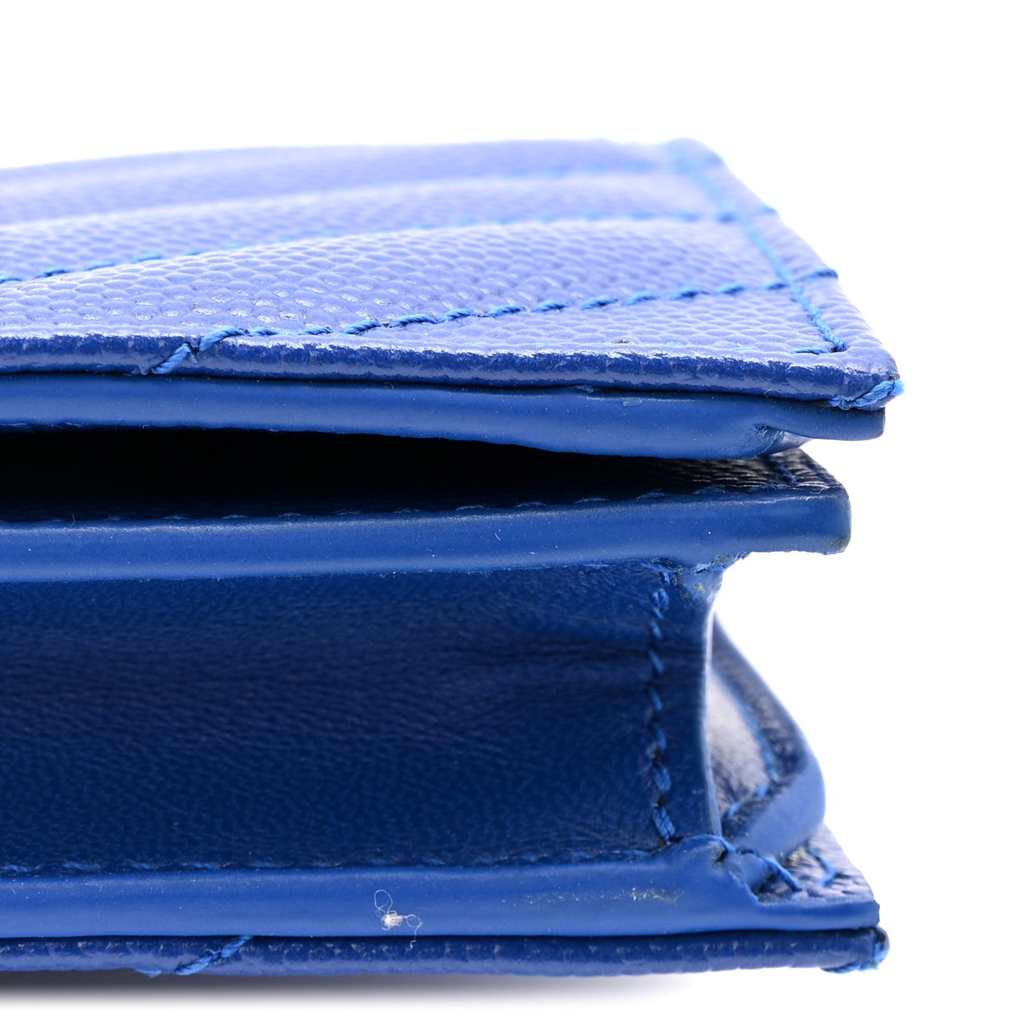 Saint Laurent Grain De Poudre Matelasse Chevron Monogram Flap Card Case Blue Gitano 8 of 11