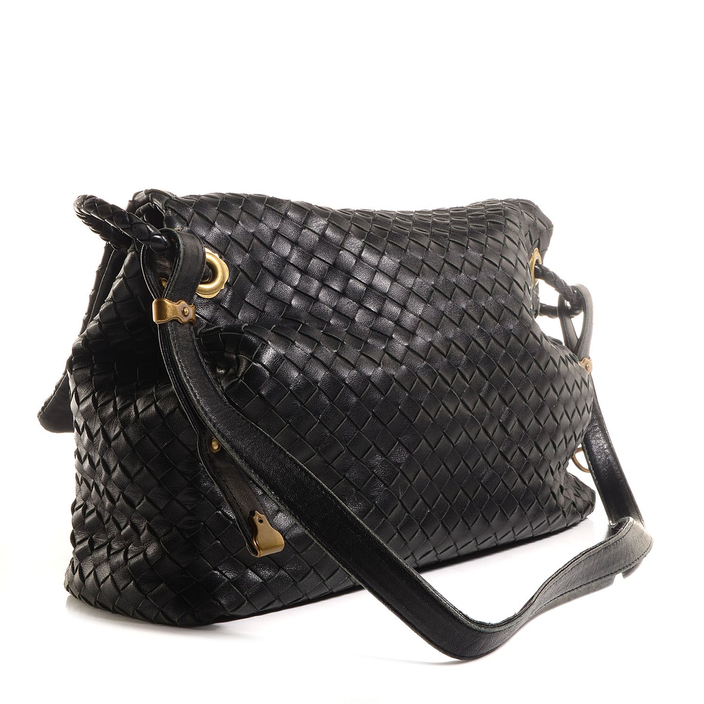 Nappa Intrecciato Flap Shoulder Bag Nero Black