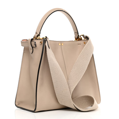 Fendi Vitello Seta Glazed Fabric FF 1974 Medium Peekaboo X-Lite Nuvola Mogano Panna 2 of 13