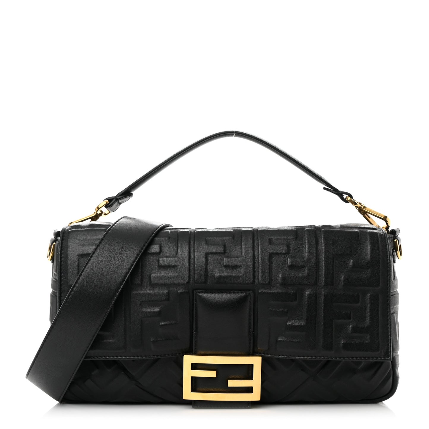 Nappa FF 1974 Embossed Large Baguette Black