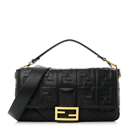 Fendi Nappa FF 1974 Embossed Large Baguette Black 1 of 11