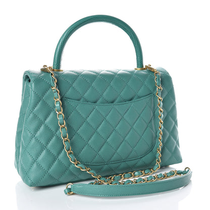 Chanel Caviar Lizard Quilted Small Coco Handle Flap Green 3 of 10