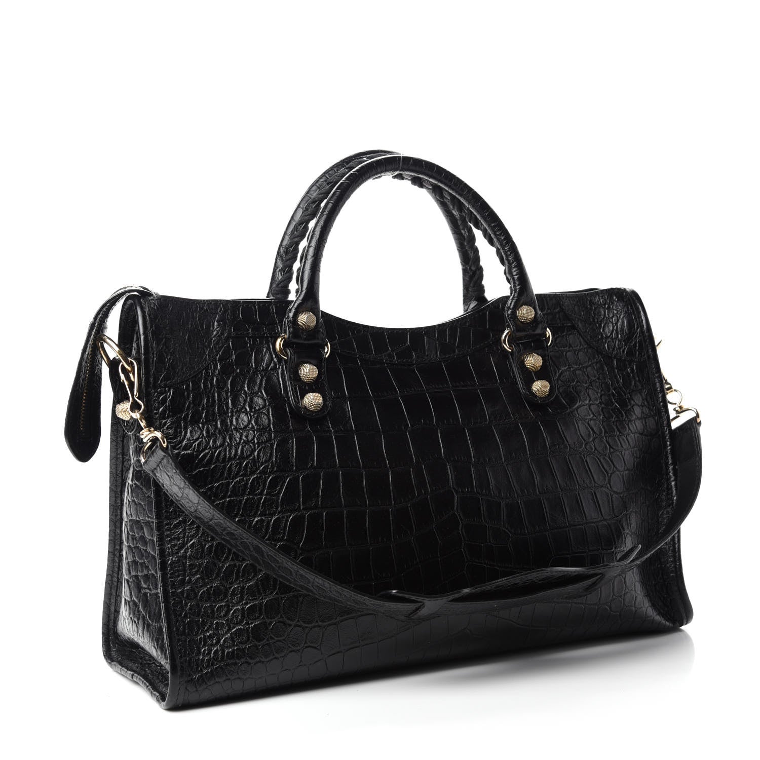 Balenciaga Calfskin Crocodile Embossed Giant 12 Gold Hardware City Black 3 of 10