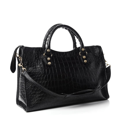 Balenciaga Calfskin Crocodile Embossed Giant 12 Gold Hardware City Black 3 of 10