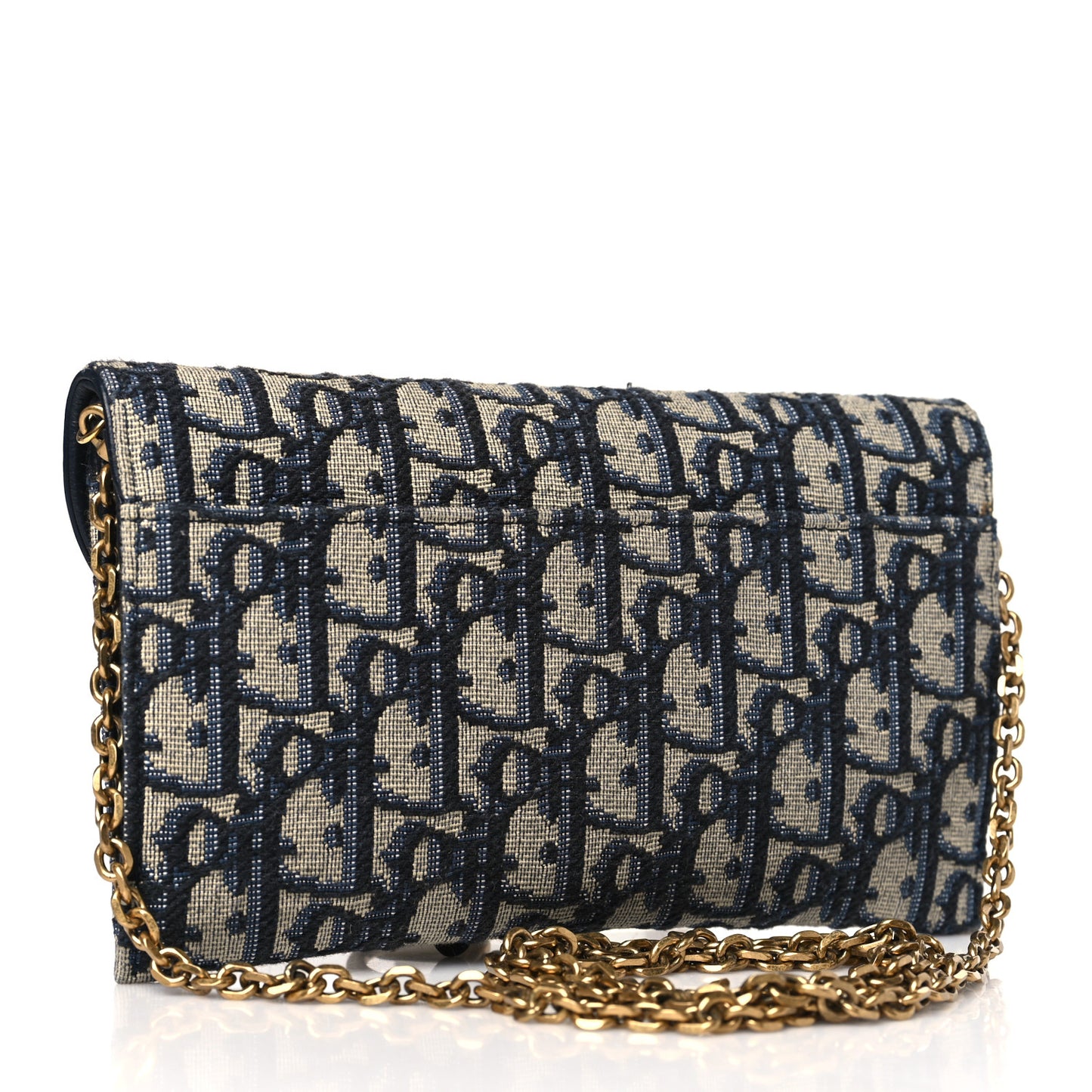 CHRISTIAN DIOR Oblique Saddle Chain Long Wallet Blue