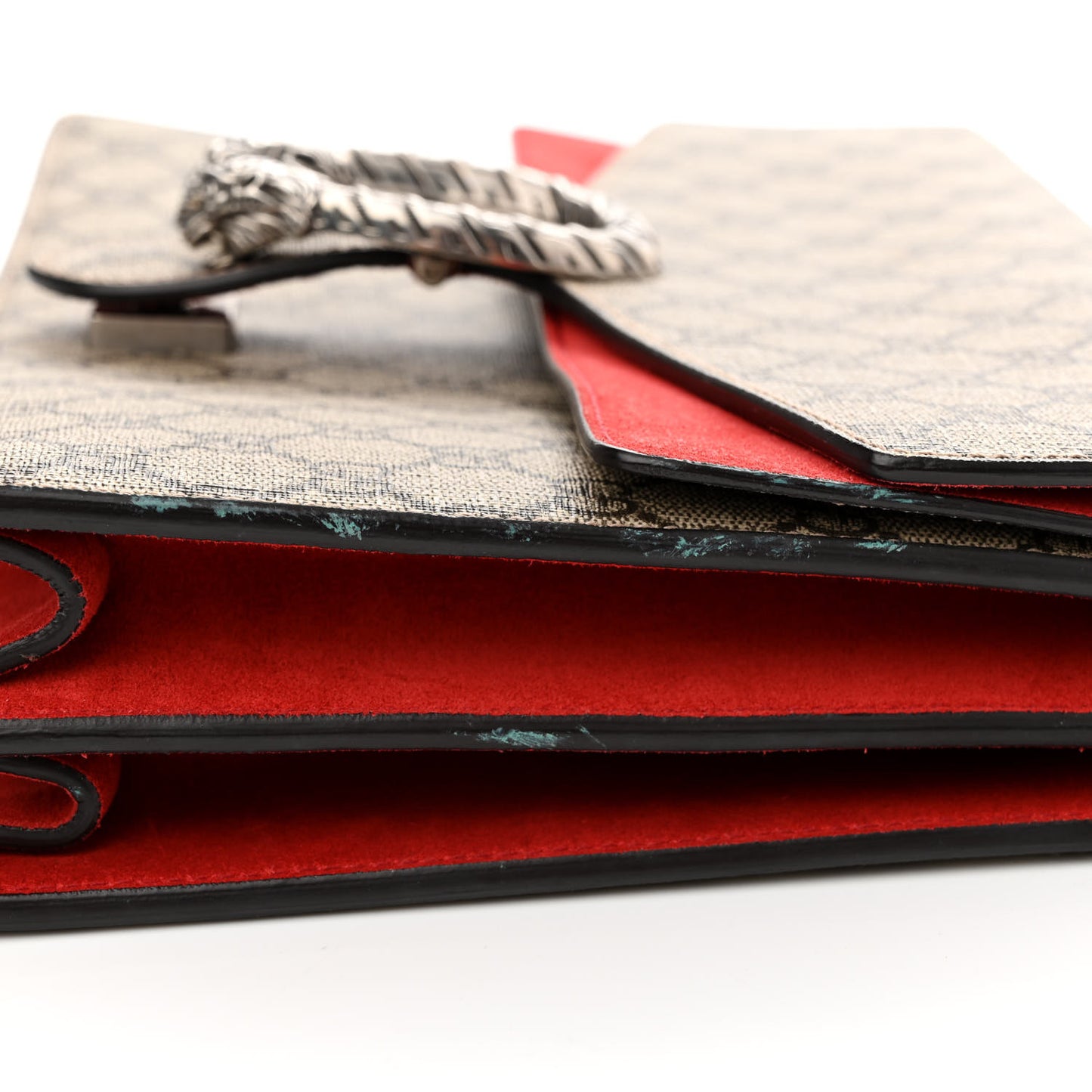 GG Supreme Monogram Suede Cudu Medium Dionysus Shoulder Bag Beige Ebony Vulcanic Red