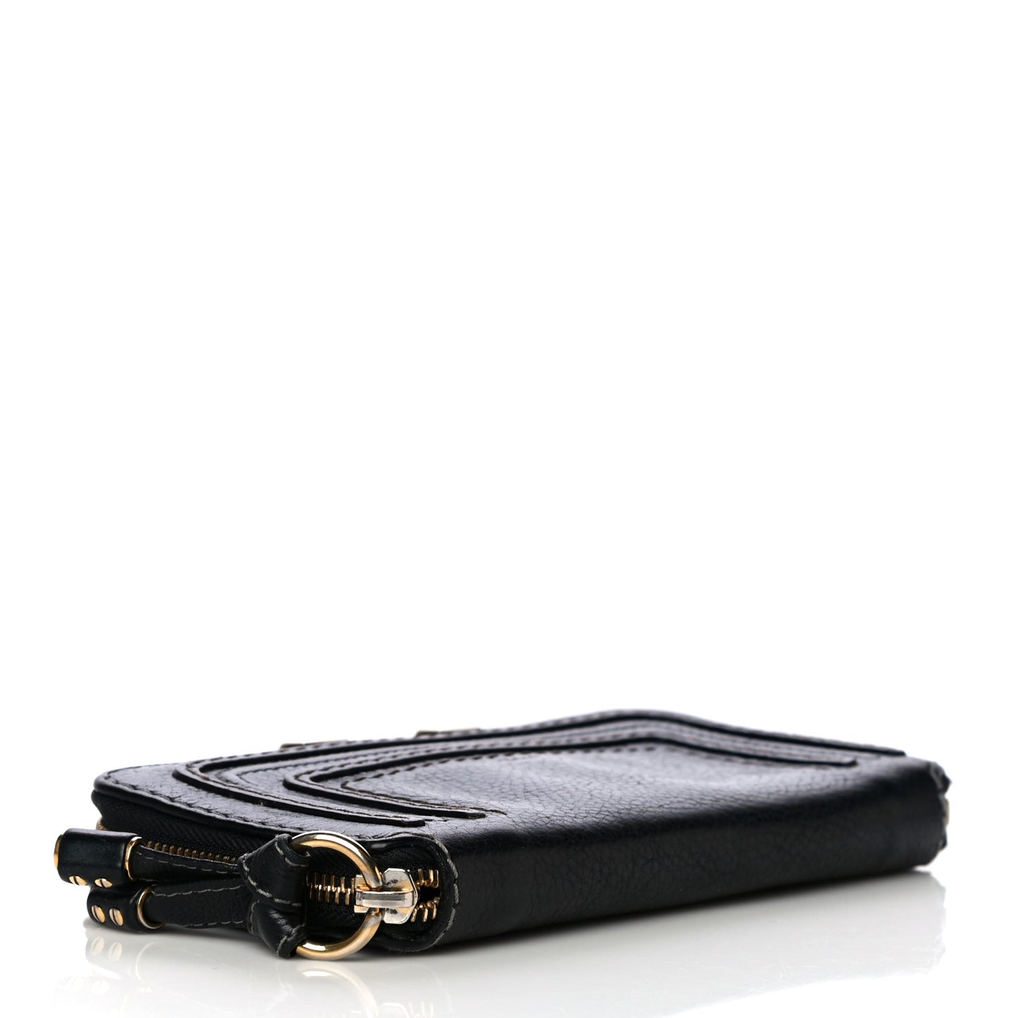 Grained Calfskin Marcie Long Zip Around Wallet Black