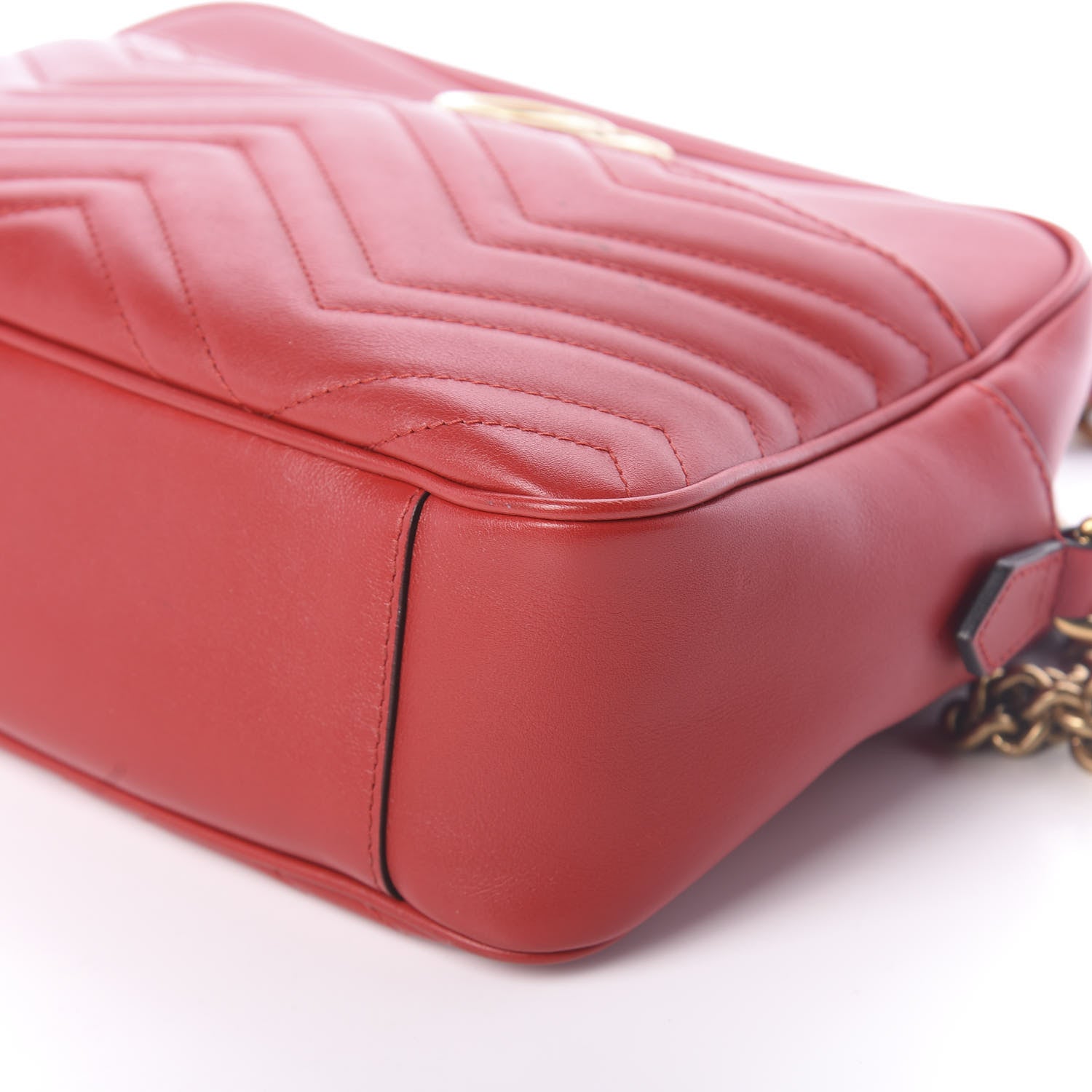 Gucci Calfskin Matelasse Medium GG Marmont Chain Shoulder Bag Hibiscus Red 9 of 9