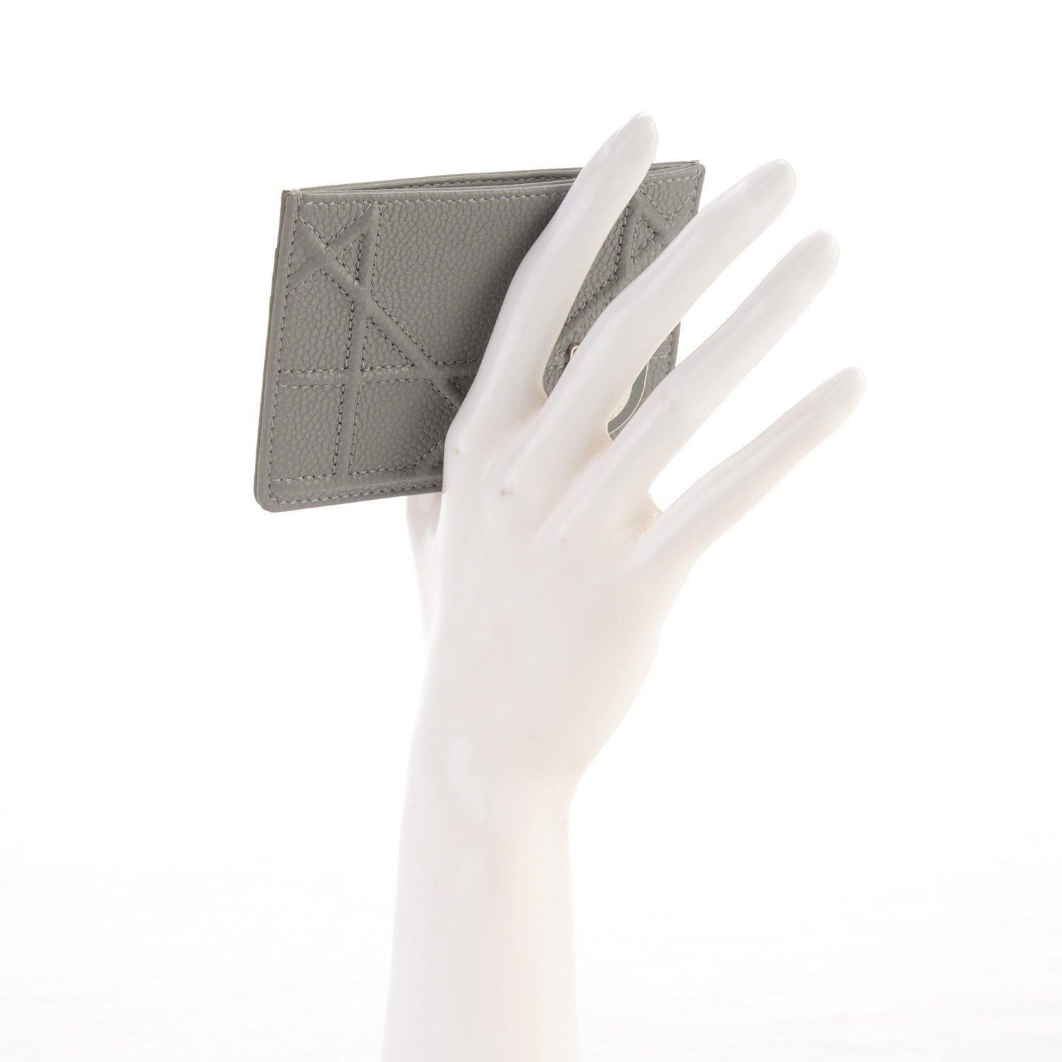 Christian Dior Grained Calfskin Cannage Diorama Card Holder Grey 2 of 7