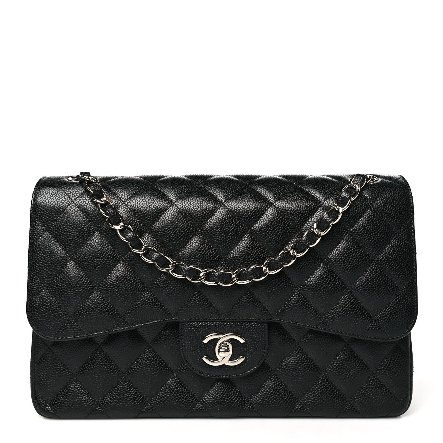 Caviar Quilted Jumbo Double Flap Black