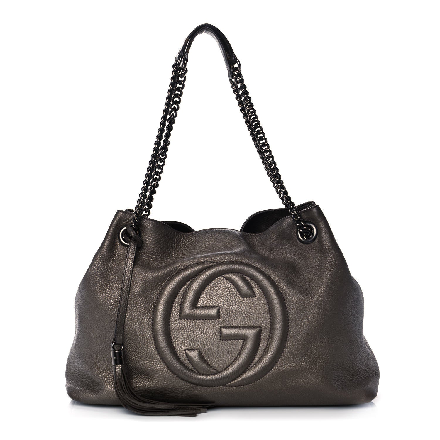 Gucci Metallic Pebbled Calfskin Medium Soho Chain Shoulder Bag Sasso 1 of 15