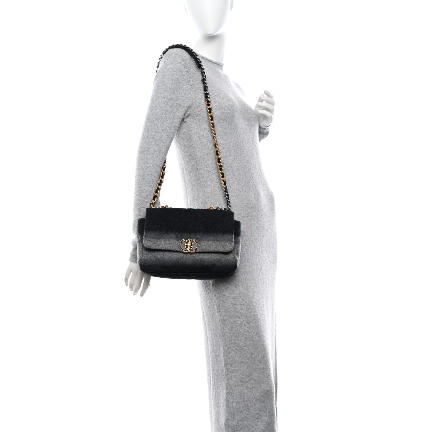 Wool Quilted Medium Chanel 19 Flap Black Grey