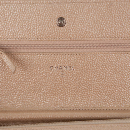 Chanel Metallic Caviar Quilted Wallet on Chain WOC Beige 6 of 10