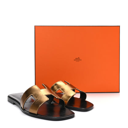 Hermes Metallic Nappa Oran Sandals 37.5 Vert Bronze 7 of 7