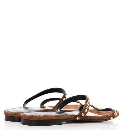 Saint Laurent Suede Embellished Kiki Sandals 37.5 Brown 4 of 9