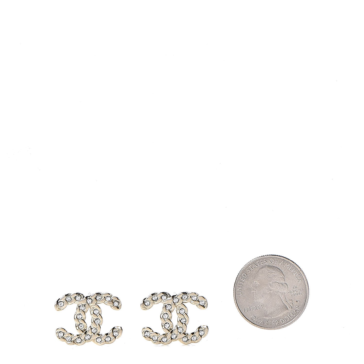 Chanel Crystal Chain Link CC Earrings Gold 2 of 5