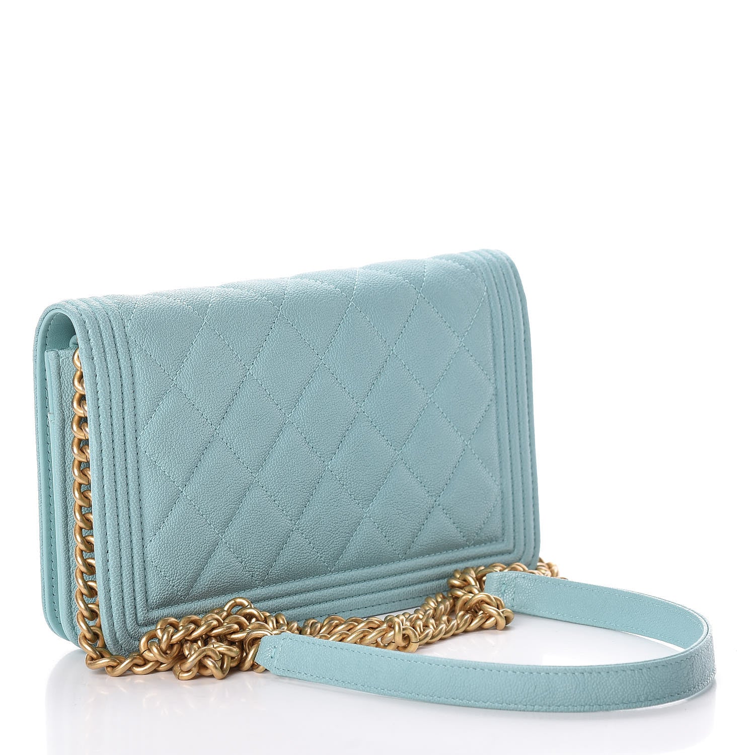 Chanel Caviar Quilted Boy Wallet On Chain WOC Light Blue 3 of 15