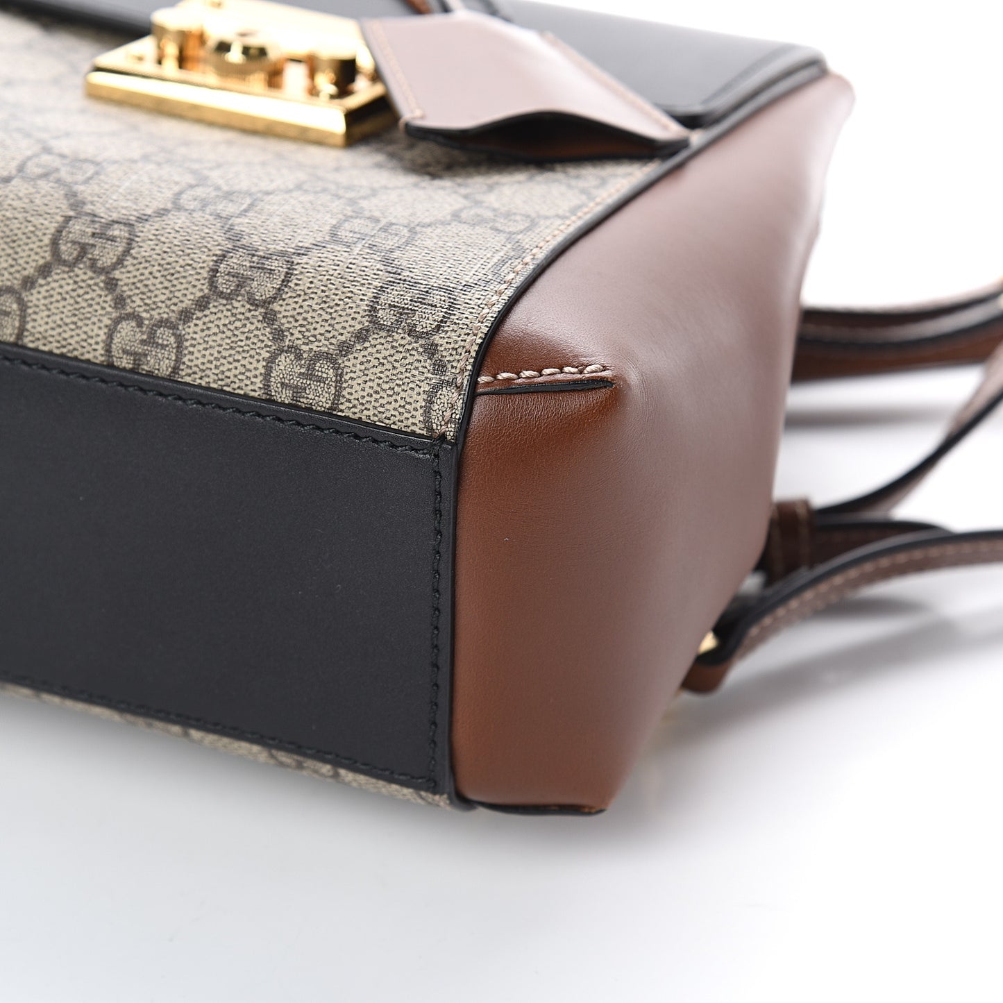 GG Supreme Monogram Calfskin Padlock Backpack Beige Cuir Black