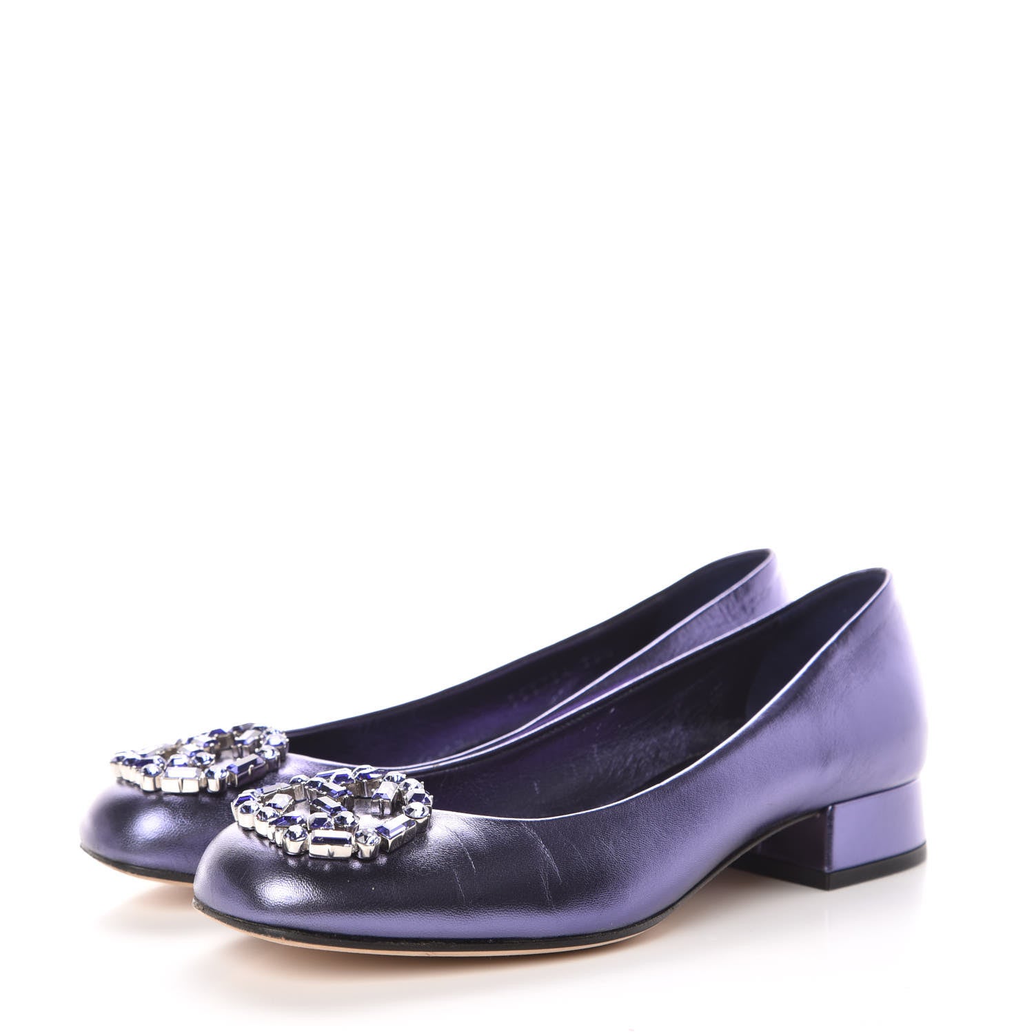 Gucci Metallic Nappa Crystal Interlocking G Mid Heel Pumps 35.5 Blue 3 of 10