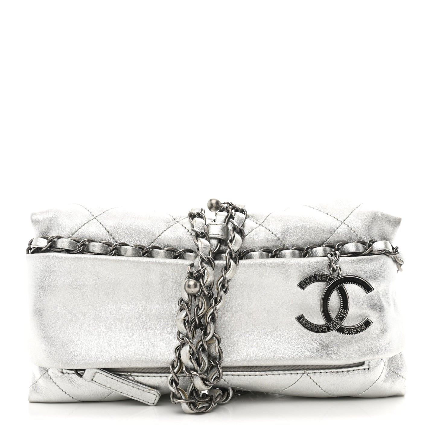 Metallic Calfskin Quilted Baluchon Silver