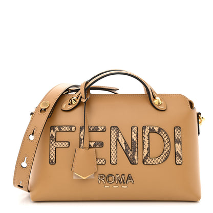 Fendi Vitello King Elaphe Python Print Logo Medium By The Way Boston Bag Miele Scuro Makeup 1 of 11